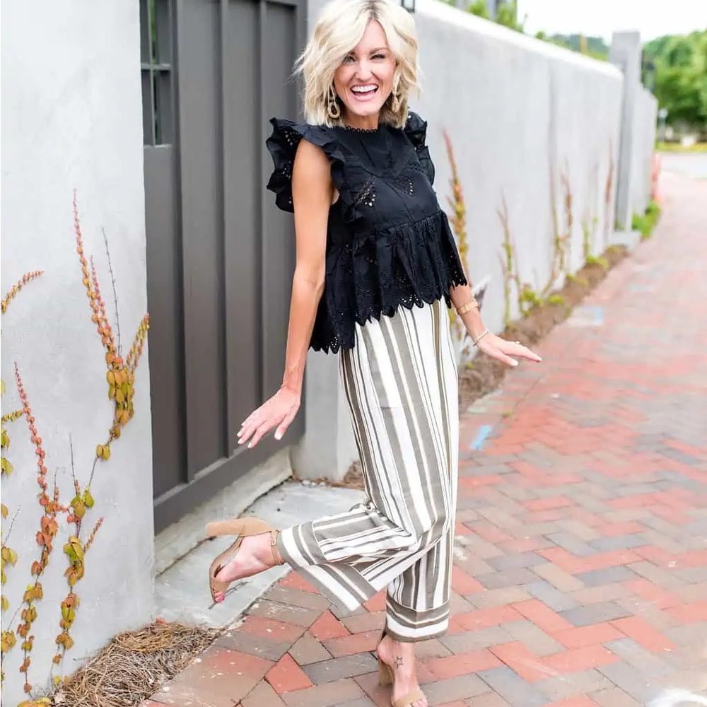 LOFT Striped Wide-Leg Pants in White and Tan
